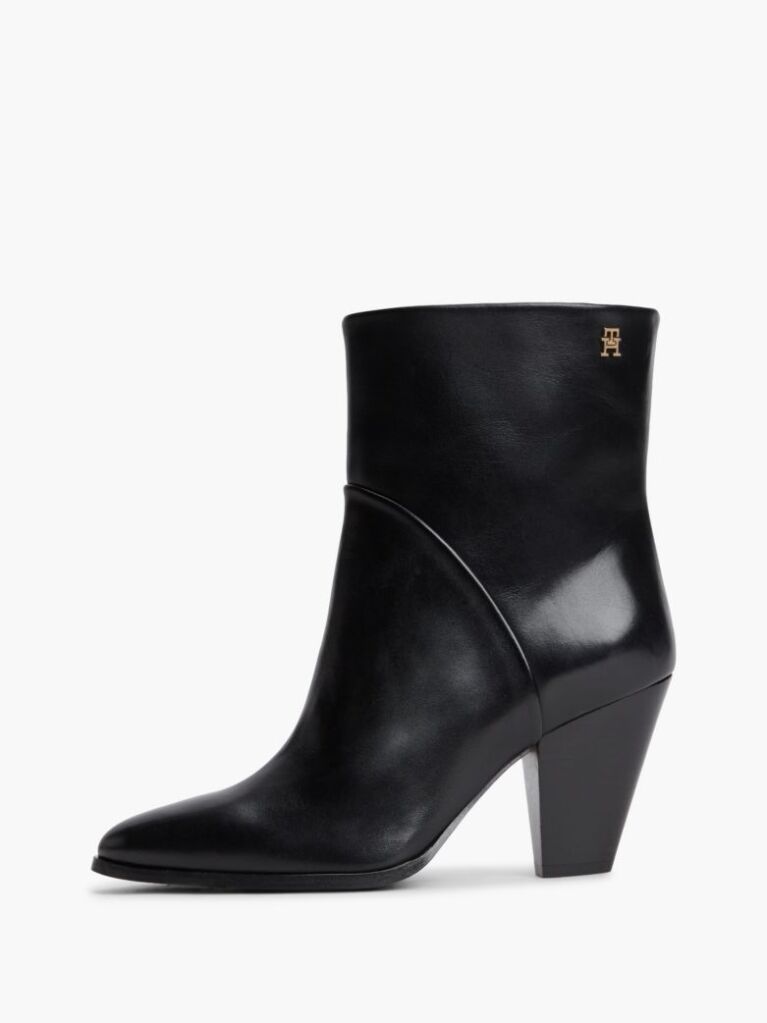 Black Leather Stiletto Heel Ankle Boots  Women