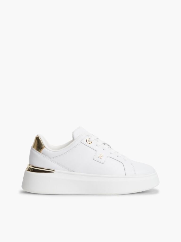 Άσπρο TH Monogram Δερμάτινα Sneakers Με Πλατφόρμα  Γυναίκες
