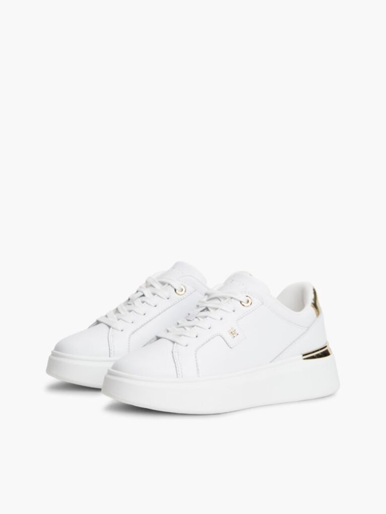 Άσπρο TH Monogram Δερμάτινα Sneakers Με Πλατφόρμα  Γυναίκες