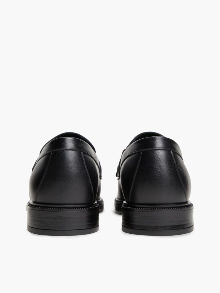 Black Leather Chain Horsebit Fringe Loafers  Women