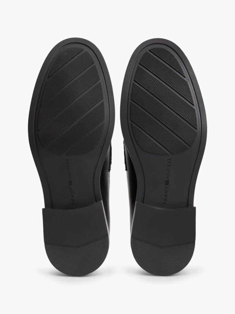 Black Leather Chain Horsebit Fringe Loafers  Women