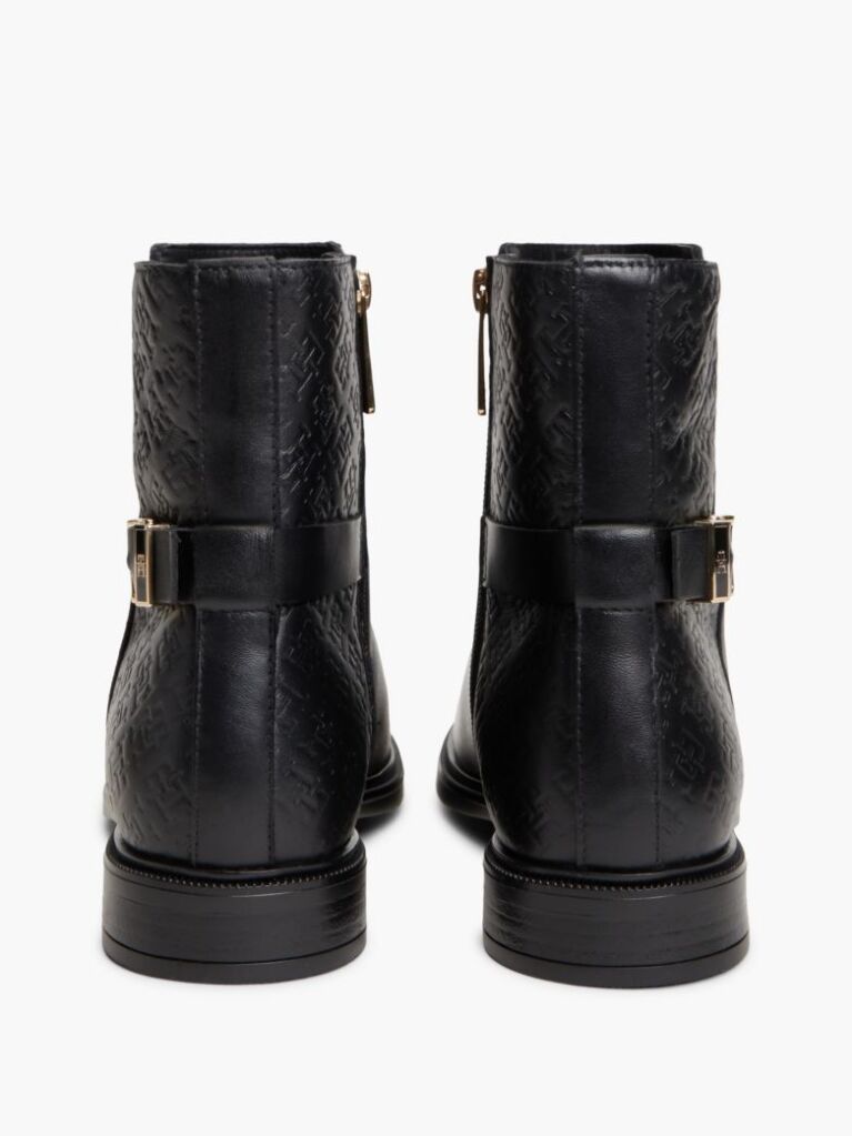Black TH Monogram Embossed Leather Ankle Boots  Women