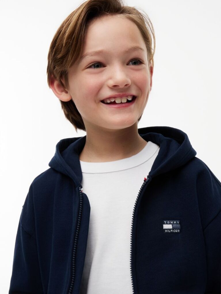 Μπλε Βαμβακερό Hoody Με Φερμουάρ Και Tonal Λογότυπο  Αγόρια