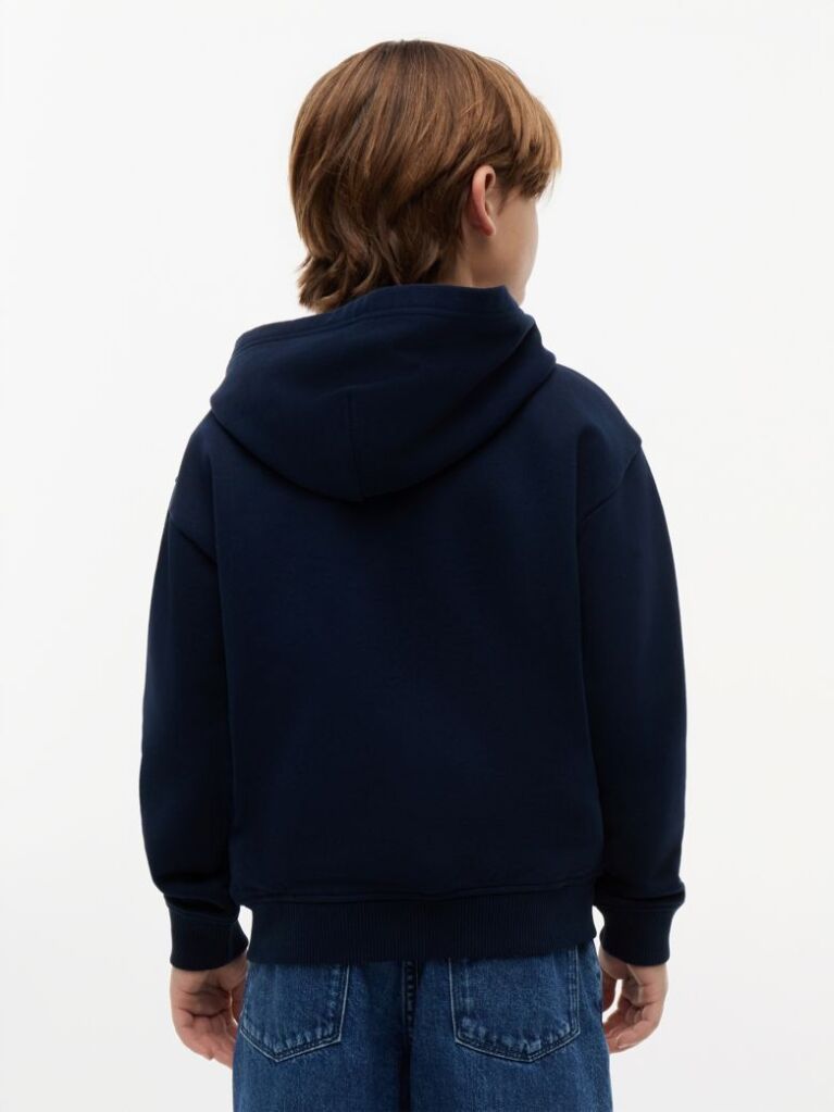 Μπλε Βαμβακερό Hoody Με Φερμουάρ Και Tonal Λογότυπο  Αγόρια