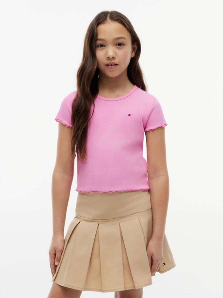 Pink Essential Extra Slim Ribbed Short Sleeve Top  Girls