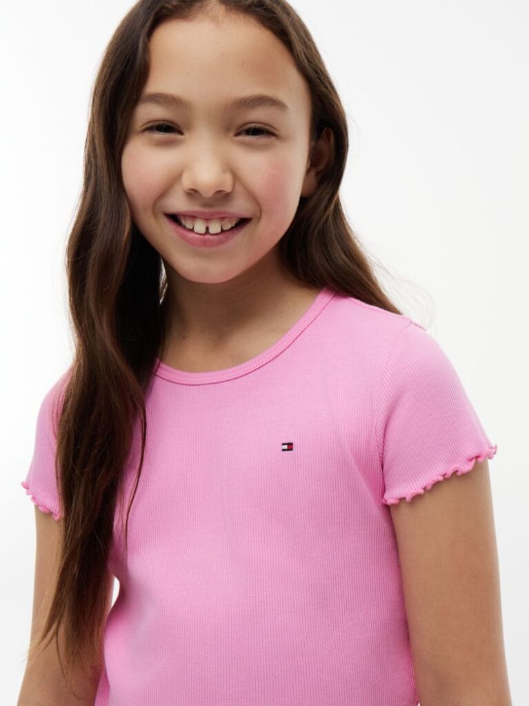 Pink Essential Extra Slim Ribbed Short Sleeve Top  Girls