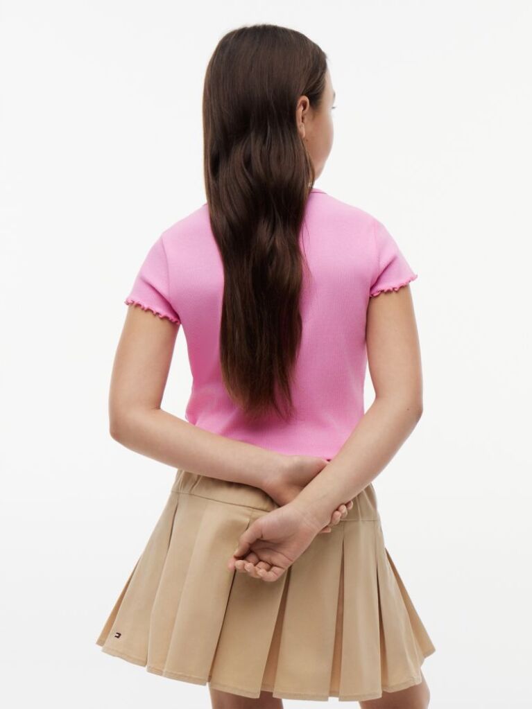 Pink Essential Extra Slim Ribbed Short Sleeve Top  Girls