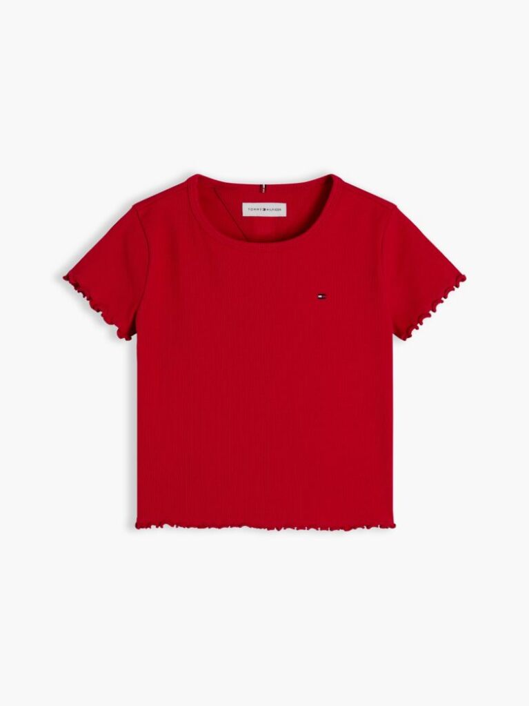 Red Essential Extra Slim Ribbed Short Sleeve Top  Girls