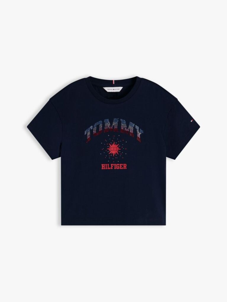Blue Rhinestone Logo Relaxed T-Shirt  Girls