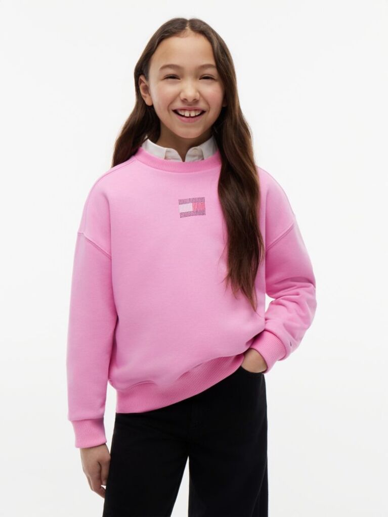 Pink Rhinestone Crew Neck Sweatshirt  Girls
