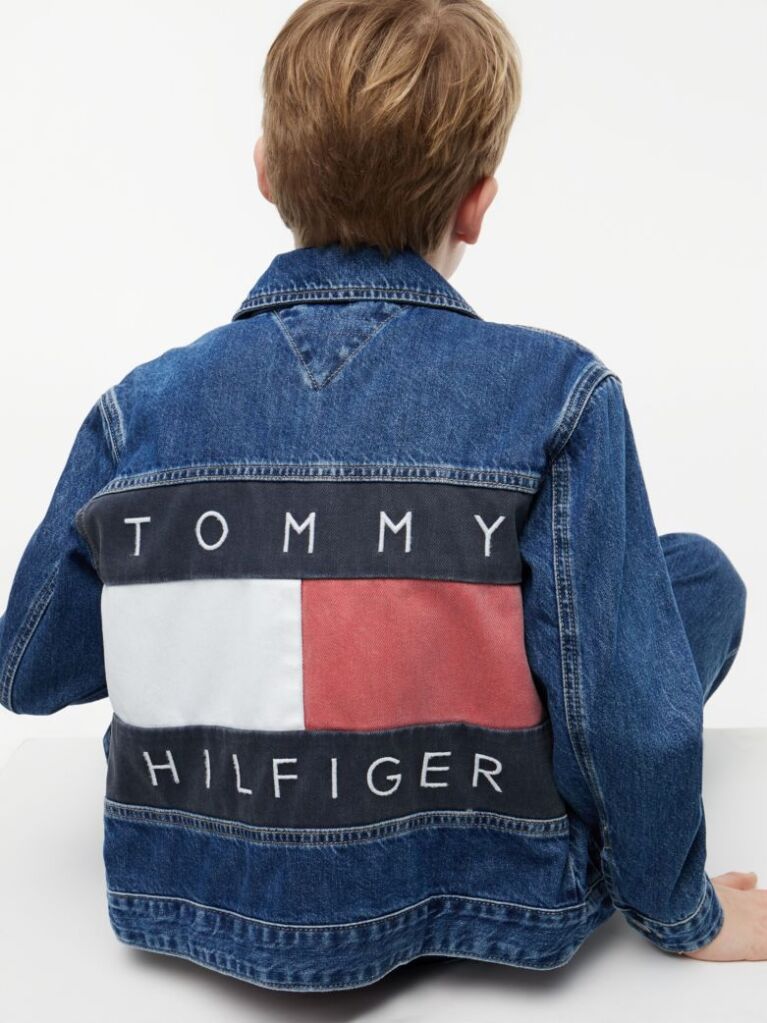 Denim Back Flag Denim Trucker Jacket  Kids Unisex