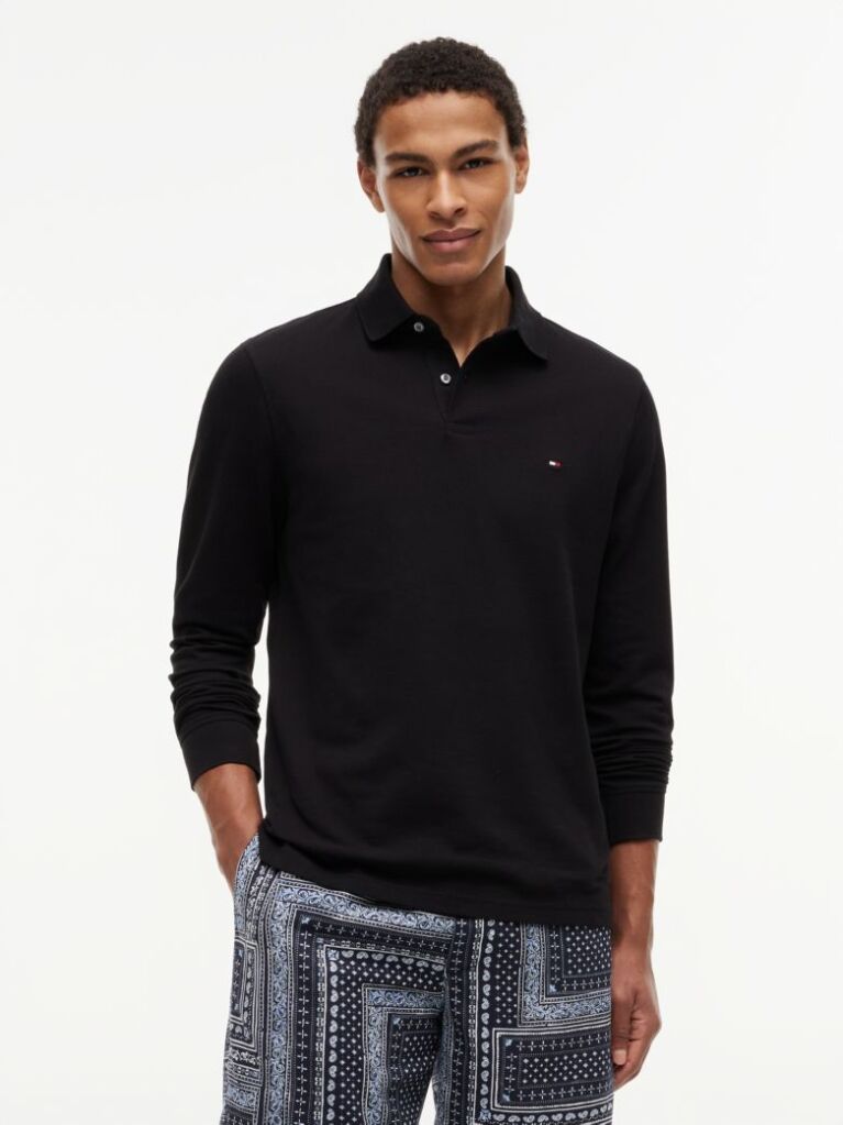 Black 1985 TH Flex Regular Fit Long Sleeve Polo  Men