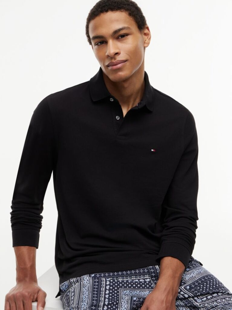 Black 1985 TH Flex Regular Fit Long Sleeve Polo  Men