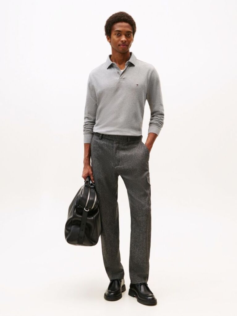 Grey 1985 TH Flex Regular Fit Long Sleeve Polo  Men