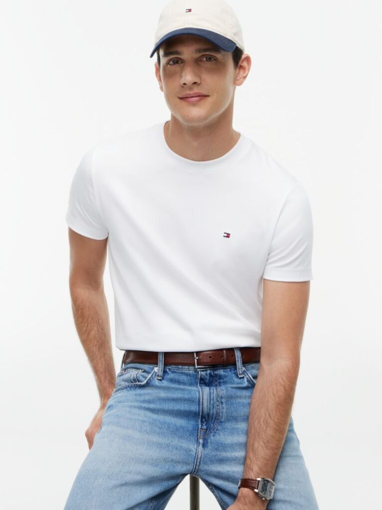 Άσπρο Slim T-Shirt Με Κεντητό Σημαιάκι  Άνδρες