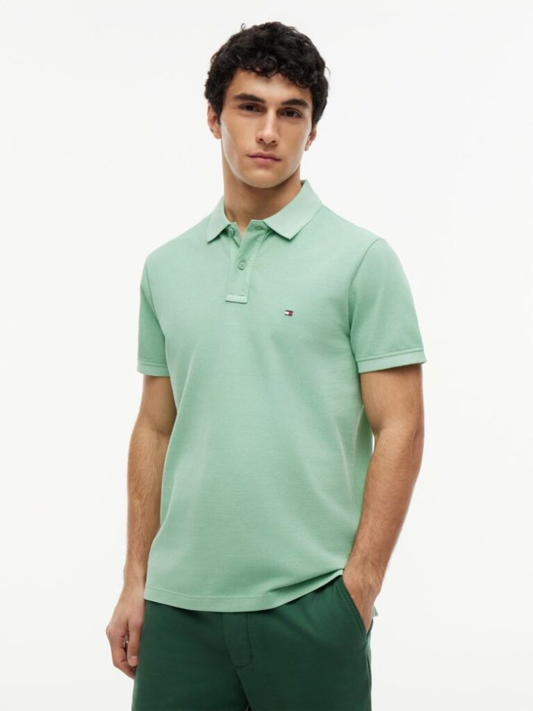 Green Garment Dyed Flag Embroidery Regular Polo  Men