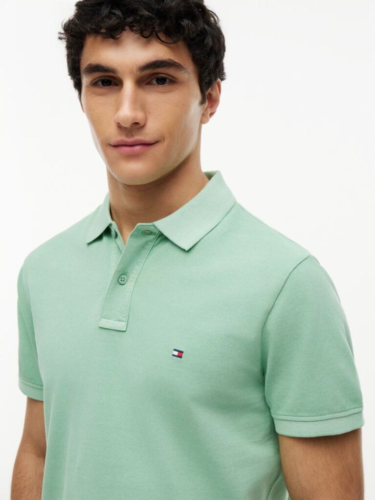 Green Garment Dyed Flag Embroidery Regular Polo  Men