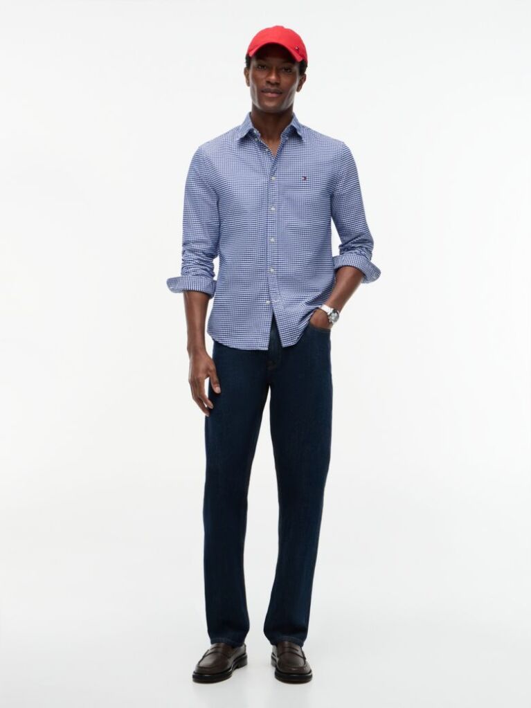 Μπλε Gingham Oxford Πουκάμισο Σε κανονική Γραμμή  Άνδρες