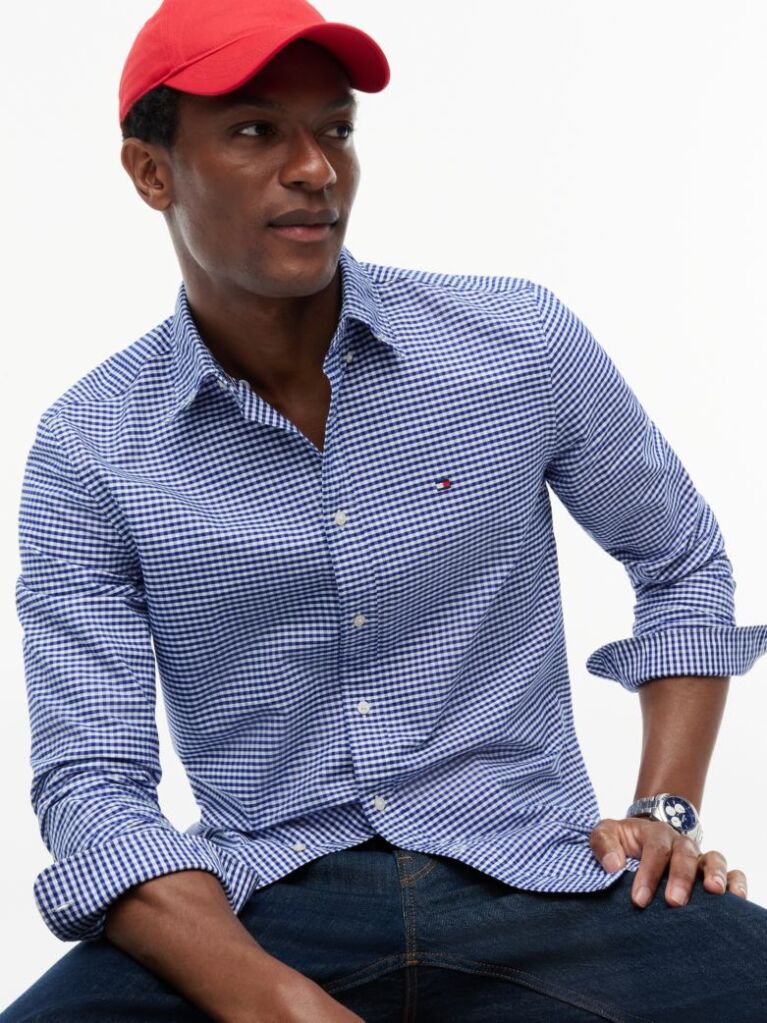 Μπλε Gingham Oxford Πουκάμισο Σε κανονική Γραμμή  Άνδρες