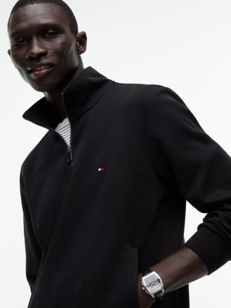 Black Quarter-Zip Intechno Knit Sweatshirt  Men