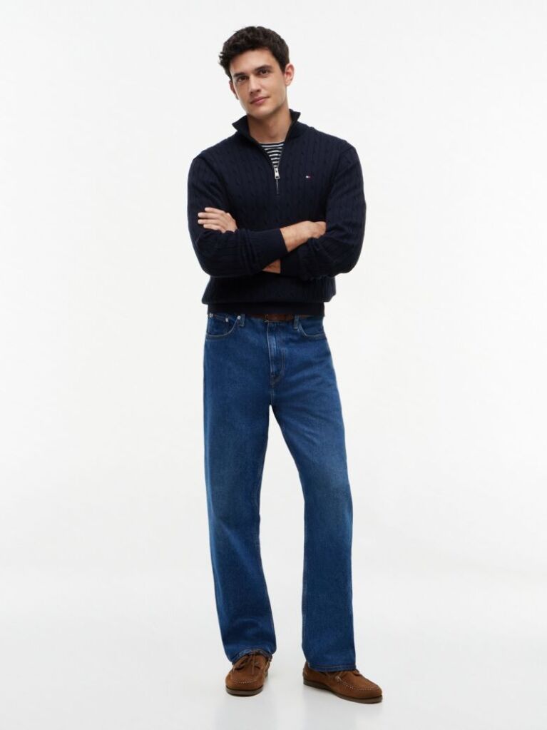 Blue Cable Knit Half-Zip Jumper  Men
