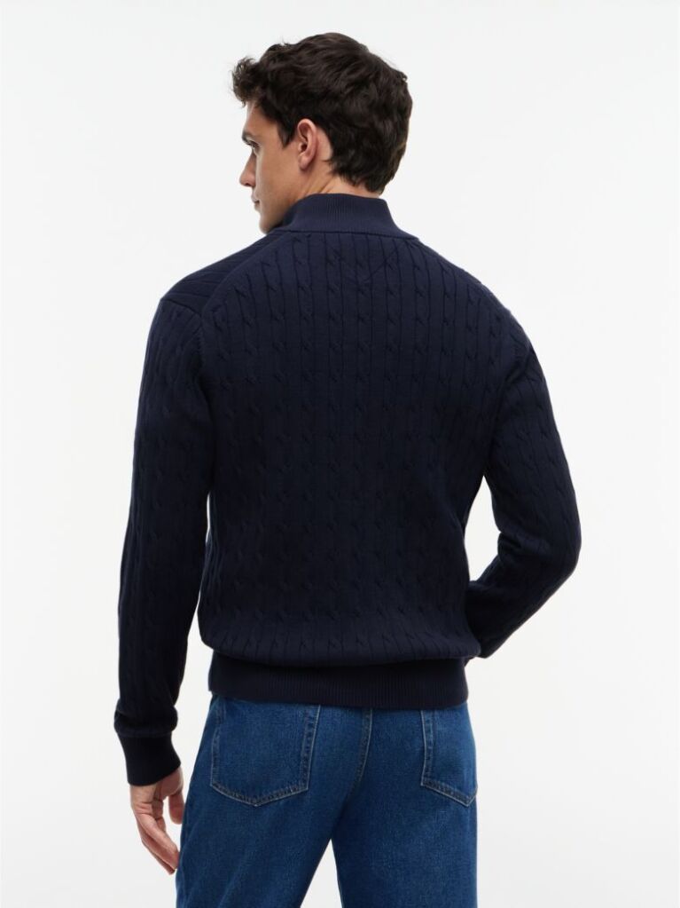 Blue Cable Knit Half-Zip Jumper  Men