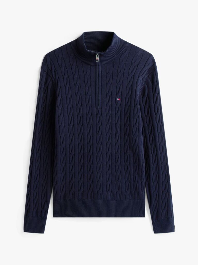 Blue Cable Knit Half-Zip Jumper  Men