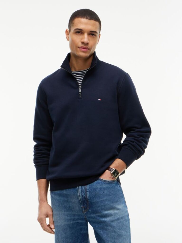 Blue Quarter-Zip Fleece Sweatshirt  Men