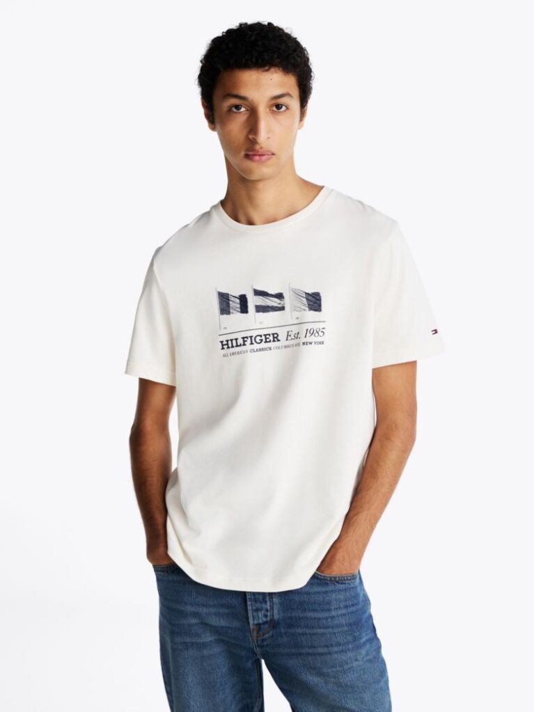 Beige Hilfiger Flags T-Shirt  Men