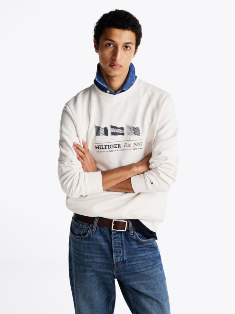 Beige Hilfiger Flags Sweatshirt  Men