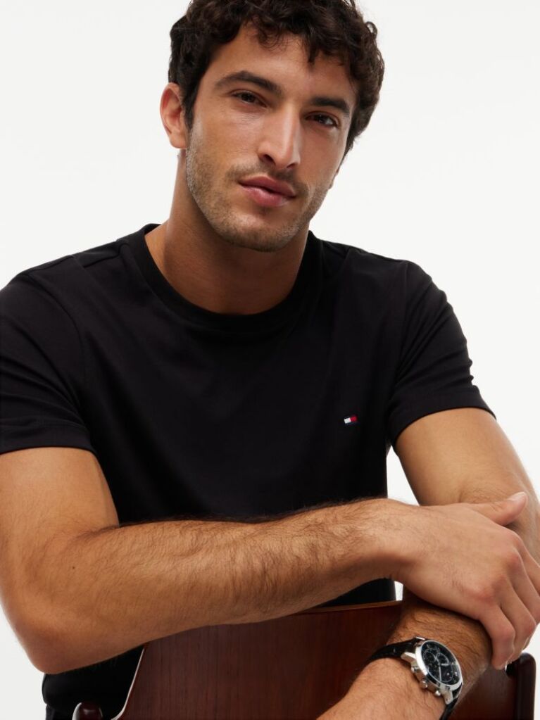 Μαύρο Interlock Πλεκτό T-Shirt  Άνδρες