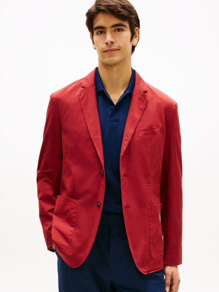 Κόκκινο Smart Casual Blazer Σε Κανονική Γραμμή  Άνδρες
