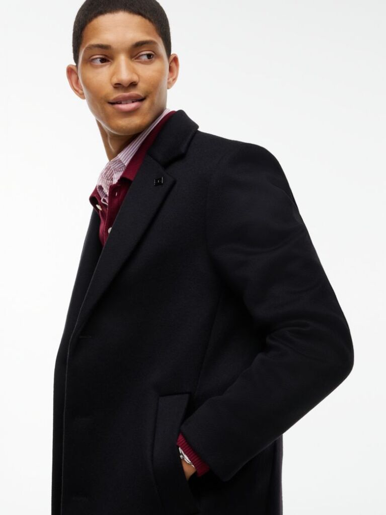 Black Smart Casual Wool Blend Single Breasted Coat  Men