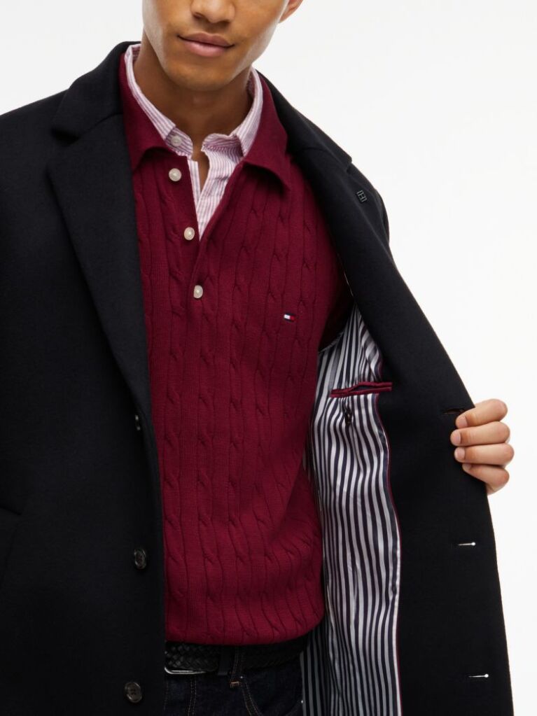 Black Smart Casual Wool Blend Single Breasted Coat  Men