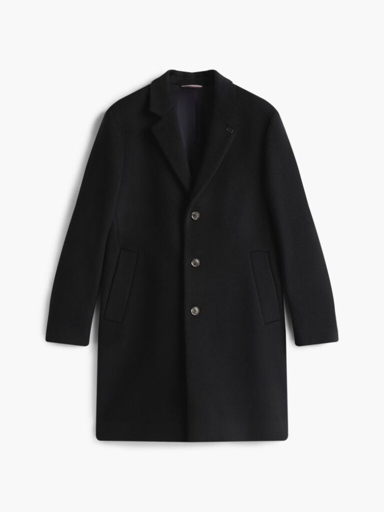 Black Smart Casual Wool Blend Single Breasted Coat  Men