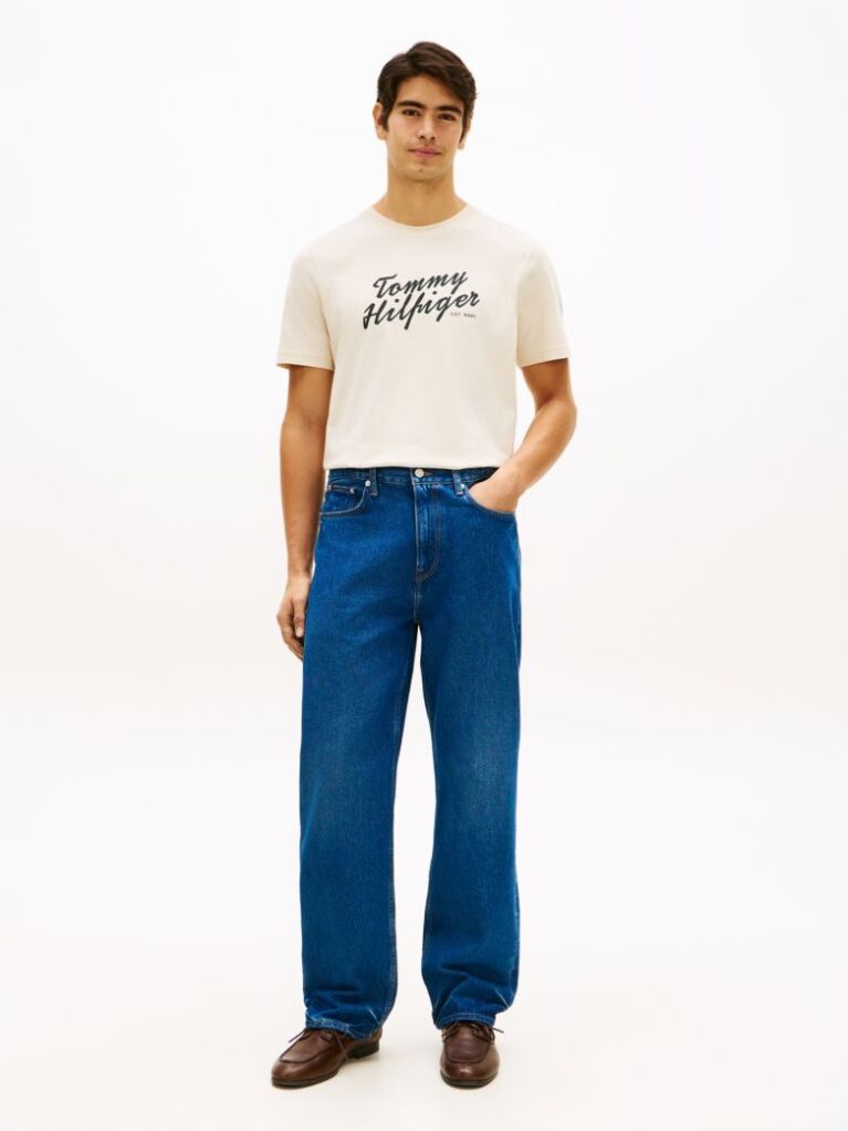 Beige Logo Graphic Crew Neck T-Shirt  Men