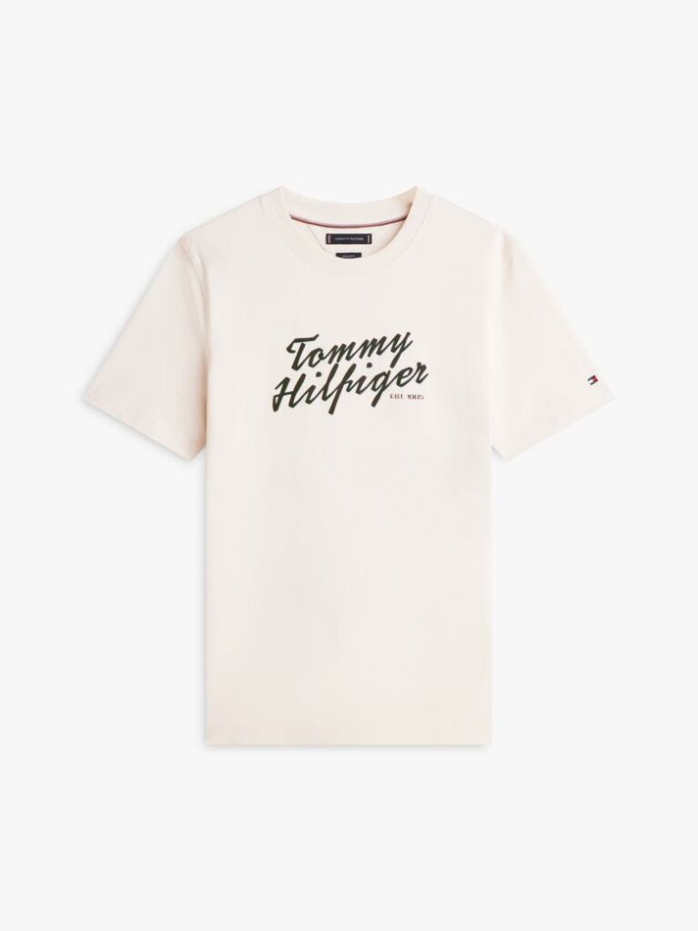 Beige Logo Graphic Crew Neck T-Shirt  Men