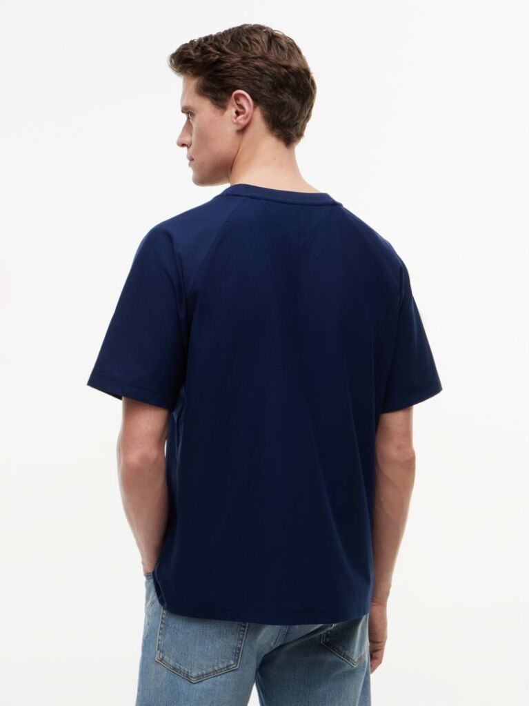 Μπλε Άνετο T-Shirt Με Ραγκλάν Μανίκια  Άνδρες