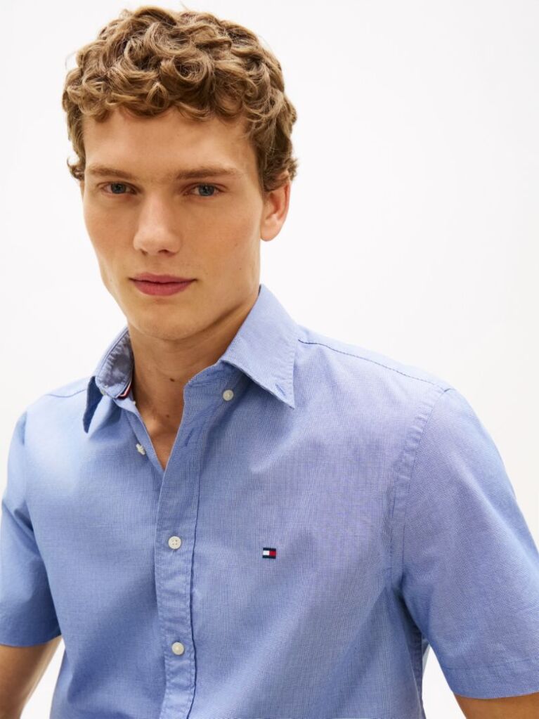Blue Regular Fit Houndstooth Short Sleeve Shirt  Men