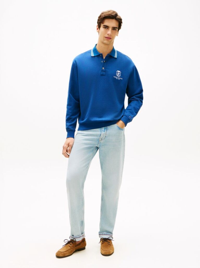 Blue Tipped Collar Relaxed Rugby Sweatshirt  Men