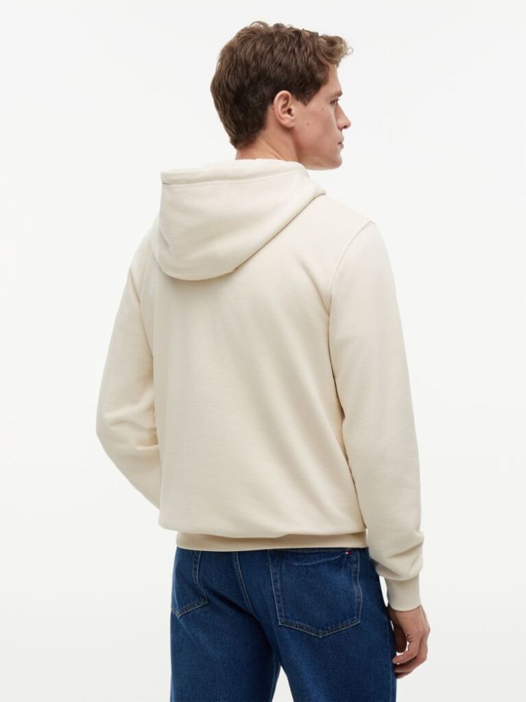 Beige Text Graphic Lightweight Drawstring Hoody  Men