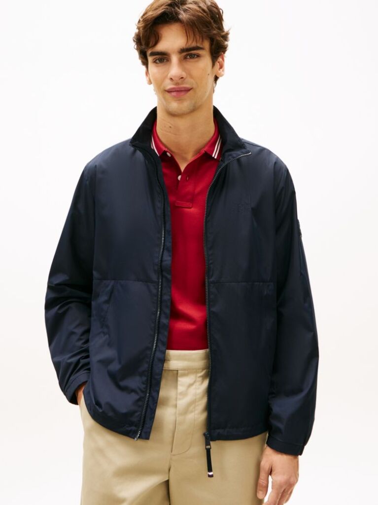 Blue Water Resistant Tonal Logo Zip-Thru Jacket  Men