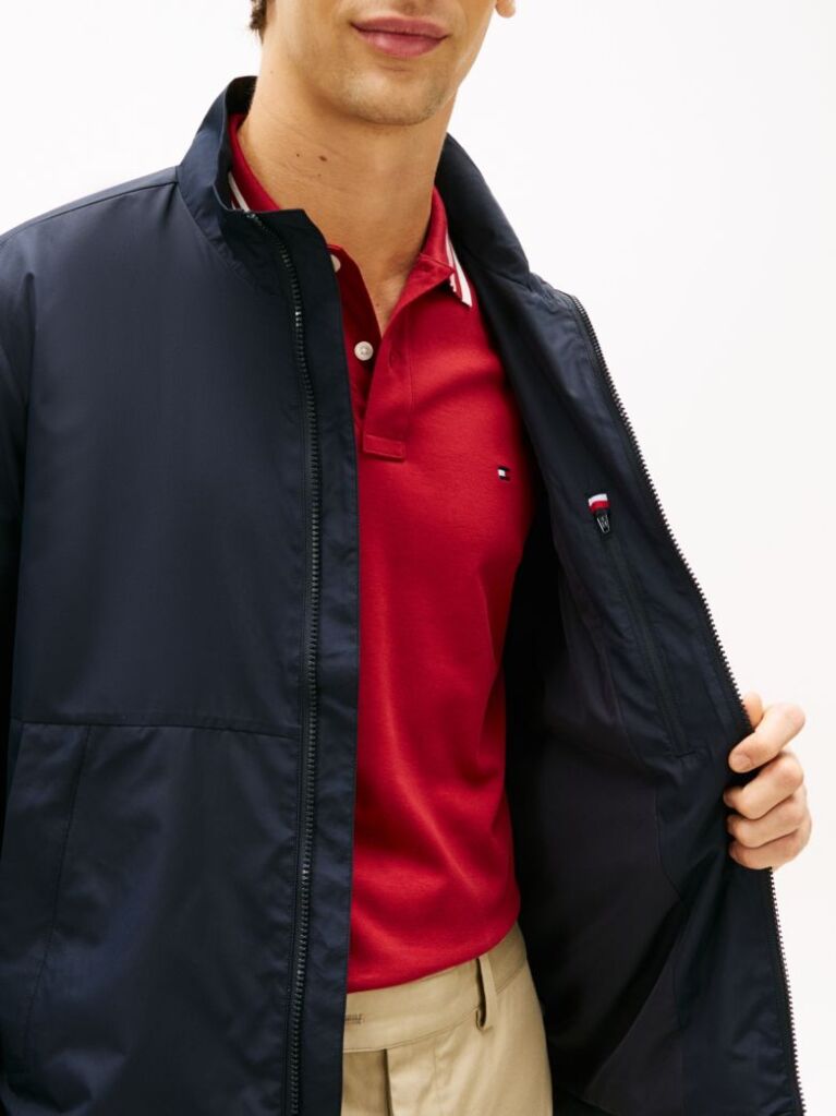 Blue Water Resistant Tonal Logo Zip-Thru Jacket  Men