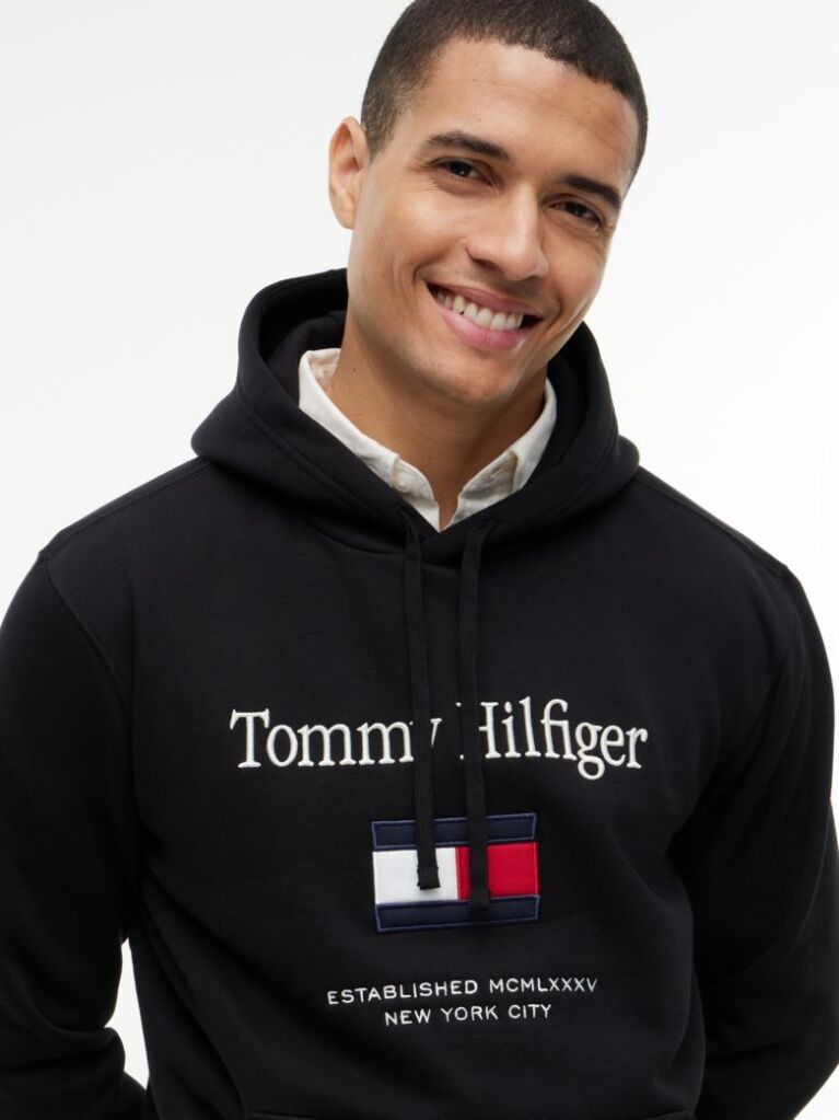 Black Logo Embroidery Flex Fleece Hoody  Men
