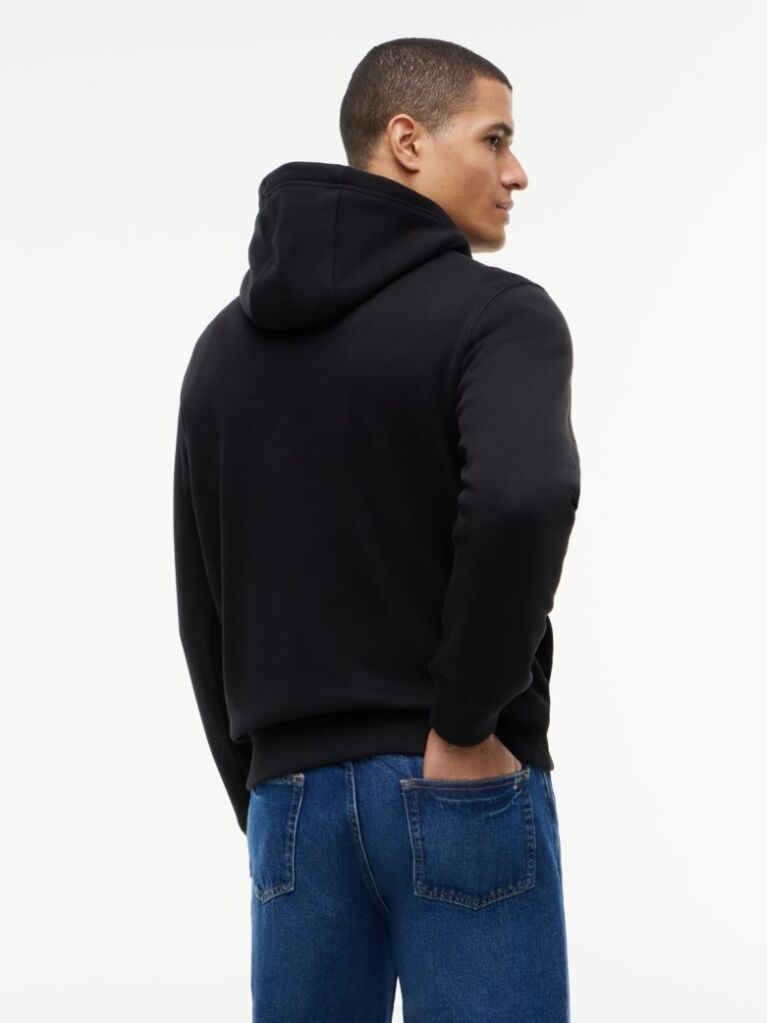Black Logo Embroidery Flex Fleece Hoody  Men
