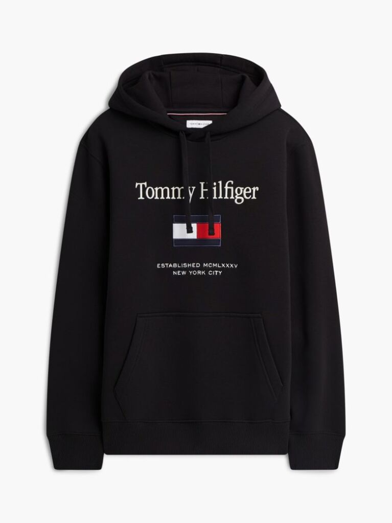 Black Logo Embroidery Flex Fleece Hoody  Men