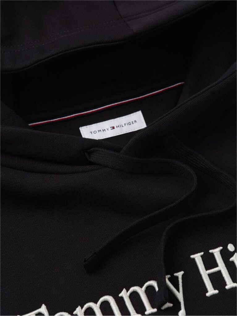 Black Logo Embroidery Flex Fleece Hoody  Men