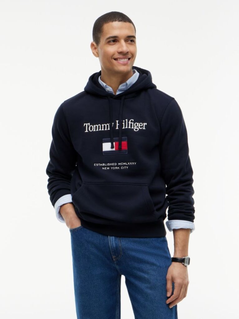 Blue Logo Embroidery Flex Fleece Hoody  Men