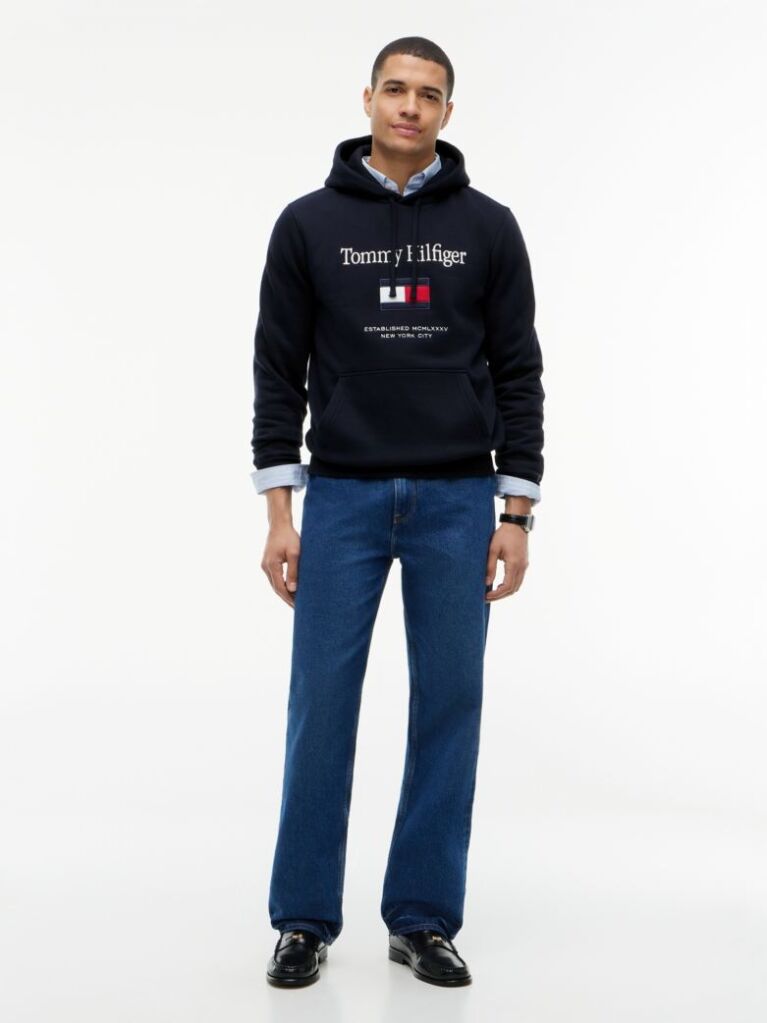 Blue Logo Embroidery Flex Fleece Hoody  Men