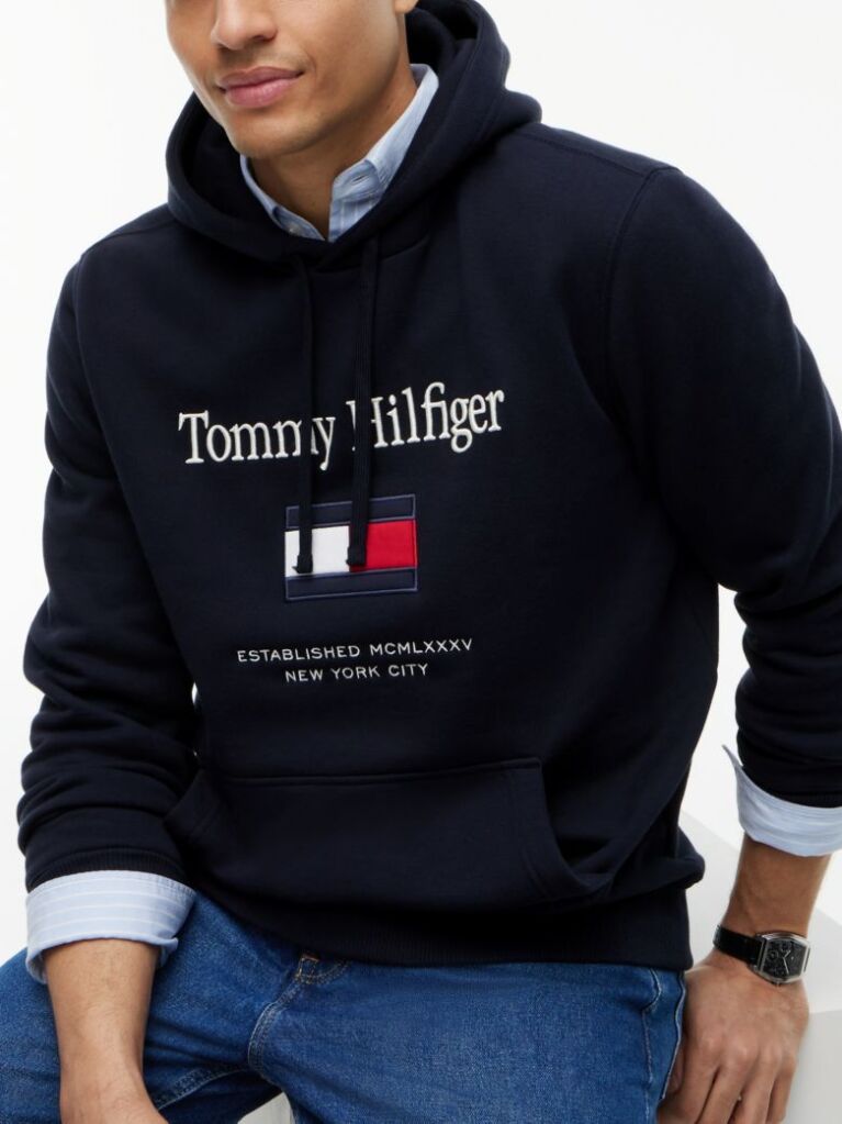 Blue Logo Embroidery Flex Fleece Hoody  Men